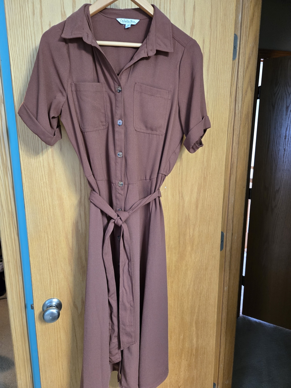 Ophelia Rose Women's Midi Shirt Dress in Rust with Waist Tie